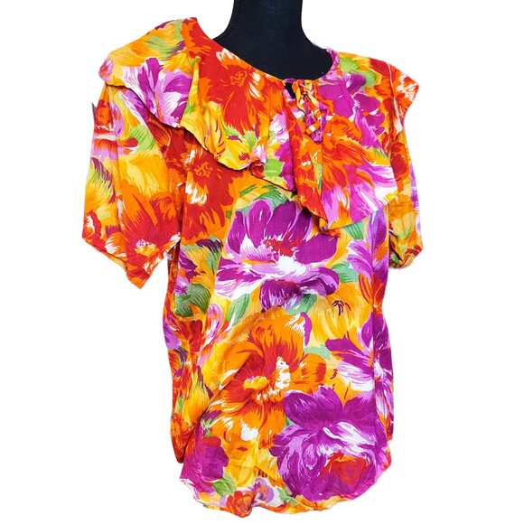 Vintage 90s Boho BOLD Floral Maximalist Top - Picture 1 of 6